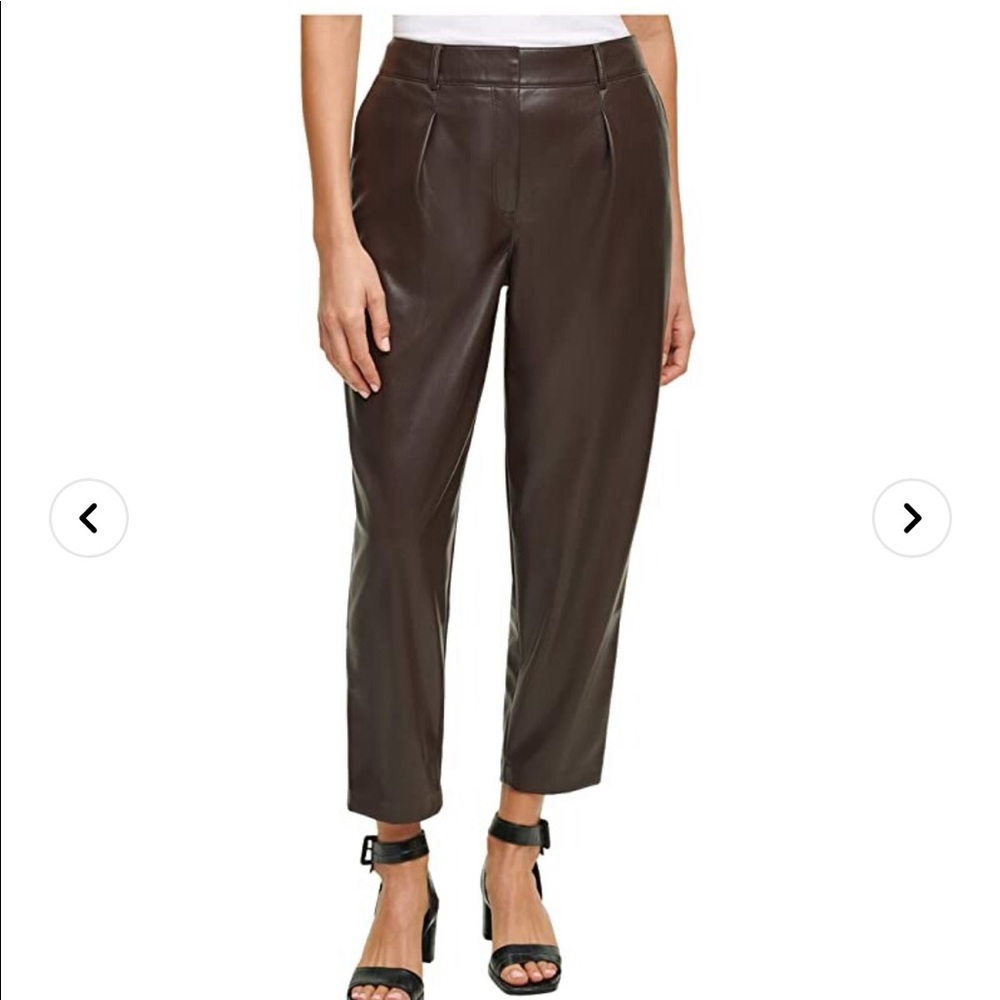 Pleat Front Faux Leather Pants